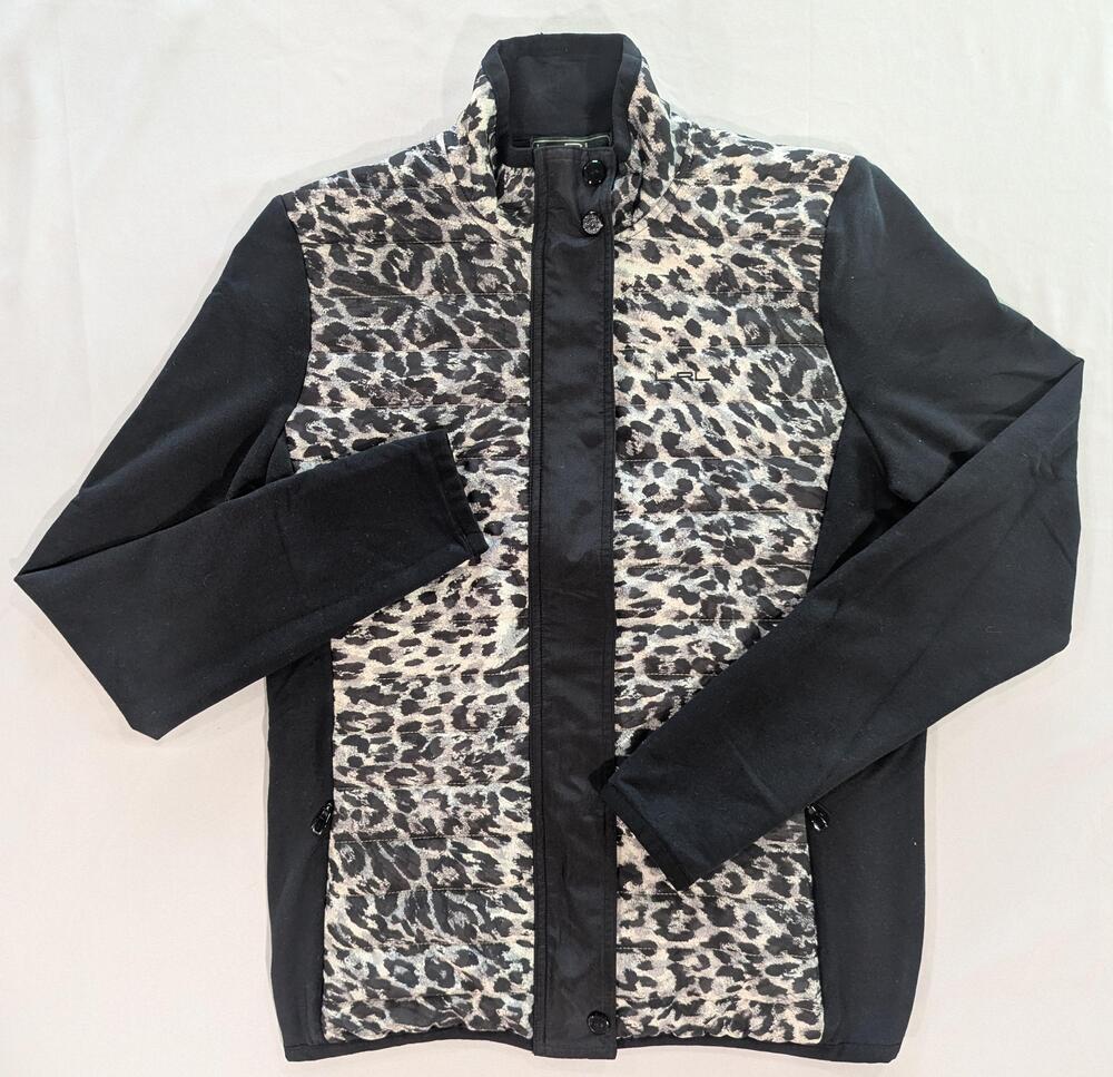 Ralph Lauren Lauren Active Jacket Womens M Black Leopard Print Full Zip Pockets